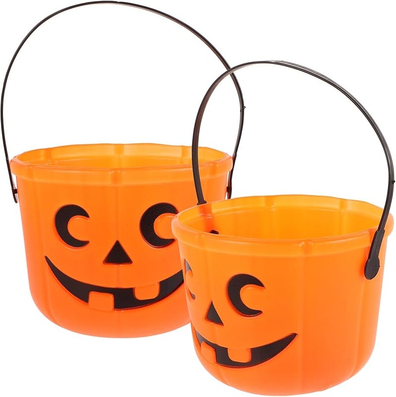 Halloween Pumpkin Candy Basket with Handle 2Pcs Orange Trick or Treat Bucket for Kids Party - Image 1